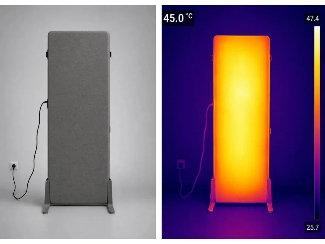 Panel grzewczy z grafenowej folii 1800 × 700 mm: zdjęcie i termogram 45 °C