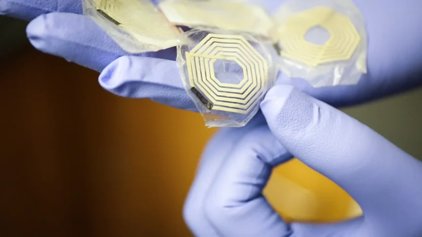 Elastyczny wzór drukowany w laboratorium Bao Group na Stanford University – badania nad elektroniczną skórą