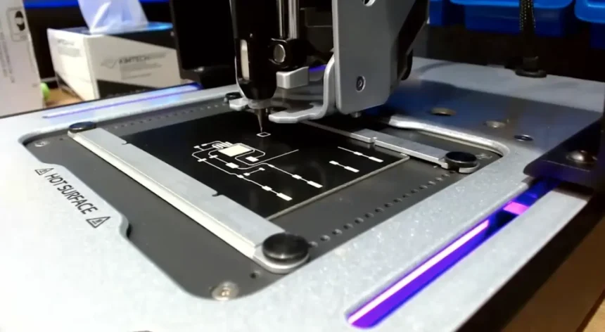Druk płytki PCB na żywo na Voltera V-One podczas warsztatów dla nauczycieli elektroniki